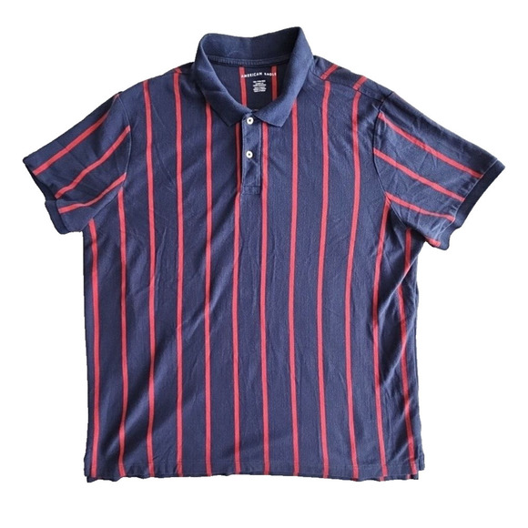 American Eagle Outfitters Other - American Eagle Polo Shirt Men's XXL Classic Fit Blue & Red Striped Short Sleeve